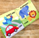 Baby My First Cloth Book First Words with Squeaker and Crinkle Paper, Non-Toxic Early Educational Toy for Toddler, Infants