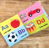 Baby My First Cloth Book ABC with Squeaker and Crinkle Paper, Non-Toxic Early Educational Toy for Toddler, Infants
