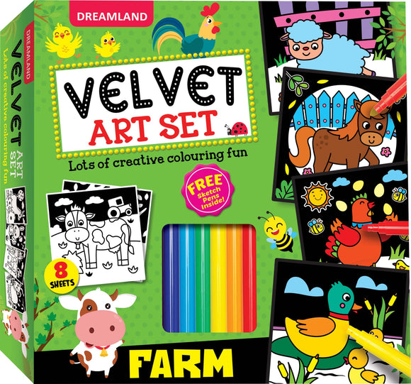 Velvet Art Set (Farm) With 10 Free Sketch Pens