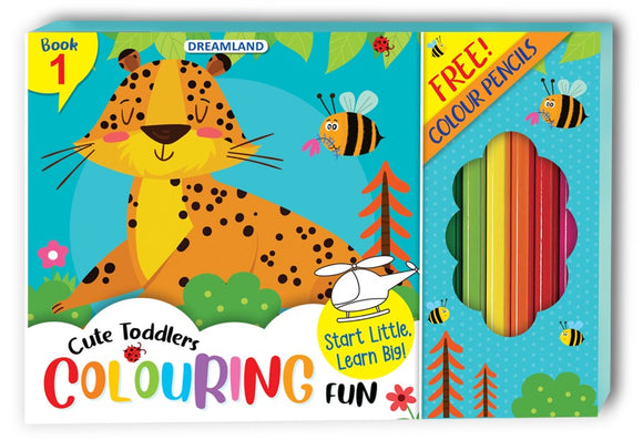 Cute Toddlers Colouring Fun Book 1 with 6 Colour Pencils
