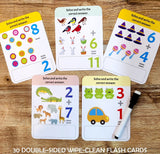Flash Cards Addition and Subtraction - 30 Double Sided Wipe Clean Flash Cards for Kids (With Free Pen)