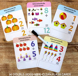 Flash Cards Addition and Subtraction - 30 Double Sided Wipe Clean Flash Cards for Kids (With Free Pen)