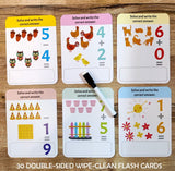 Flash Cards Addition and Subtraction - 30 Double Sided Wipe Clean Flash Cards for Kids (With Free Pen)