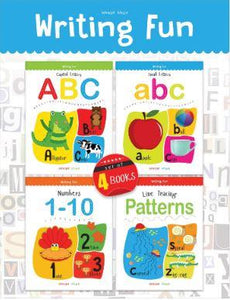 Writing Practice A Set of 4 Books (Writing Fun Pack): Write and Practice Capital Letters, Small Letters, Patterns and Numbers 1 to 10 by Wonder House Books