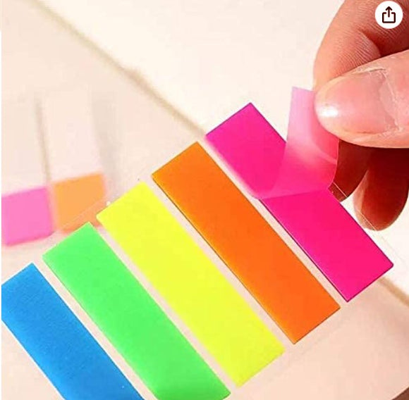 5 Colour Rectangular Sticky Notes / Mini Text Highlighter Strips (Neon, Rectangular Flags)